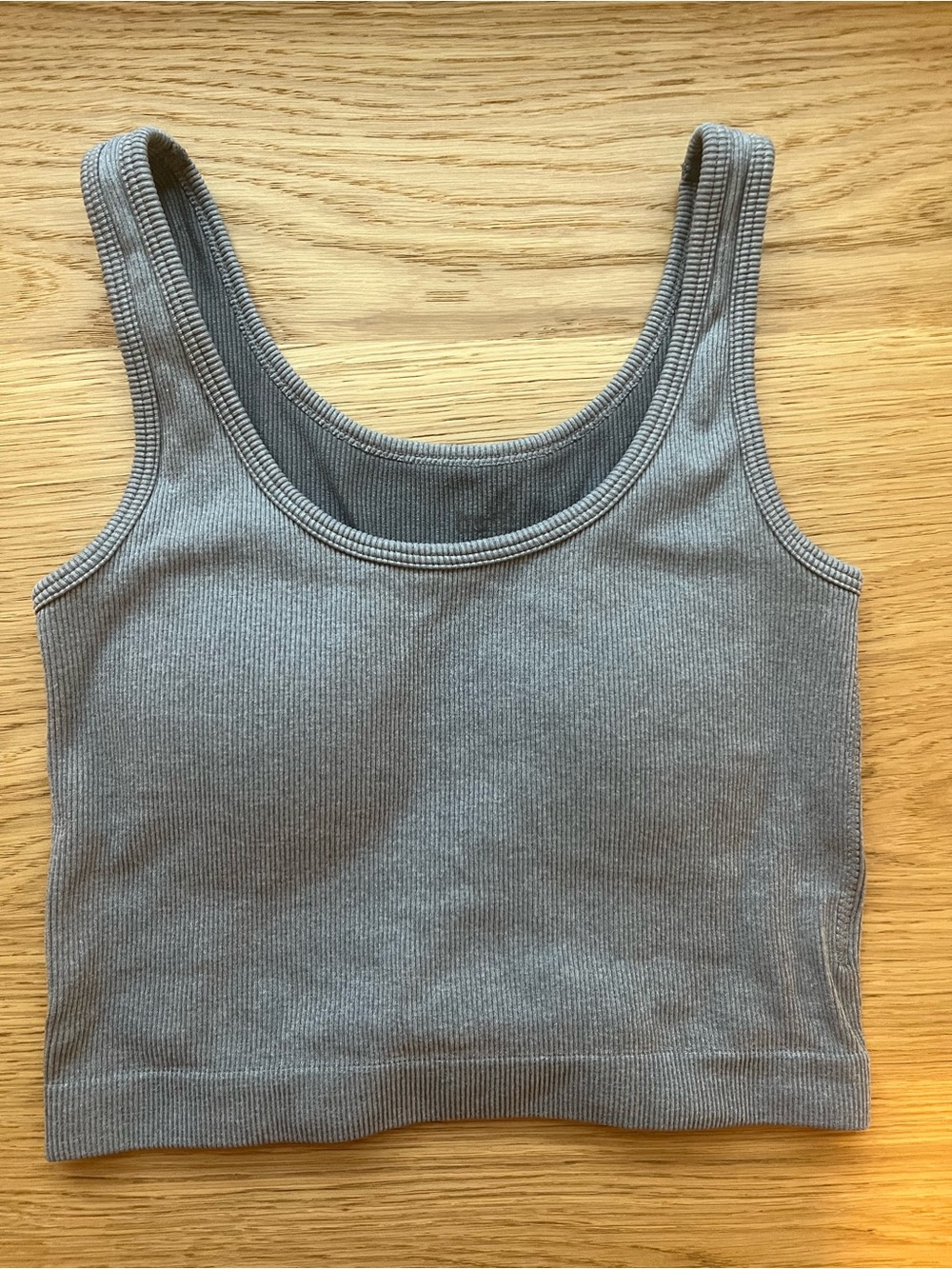Ribbed Scoop Neck Cropped Tank Bra Top - Gray